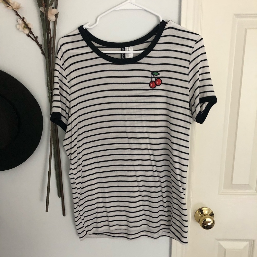 striped cherry embroidered tee 🍒✨